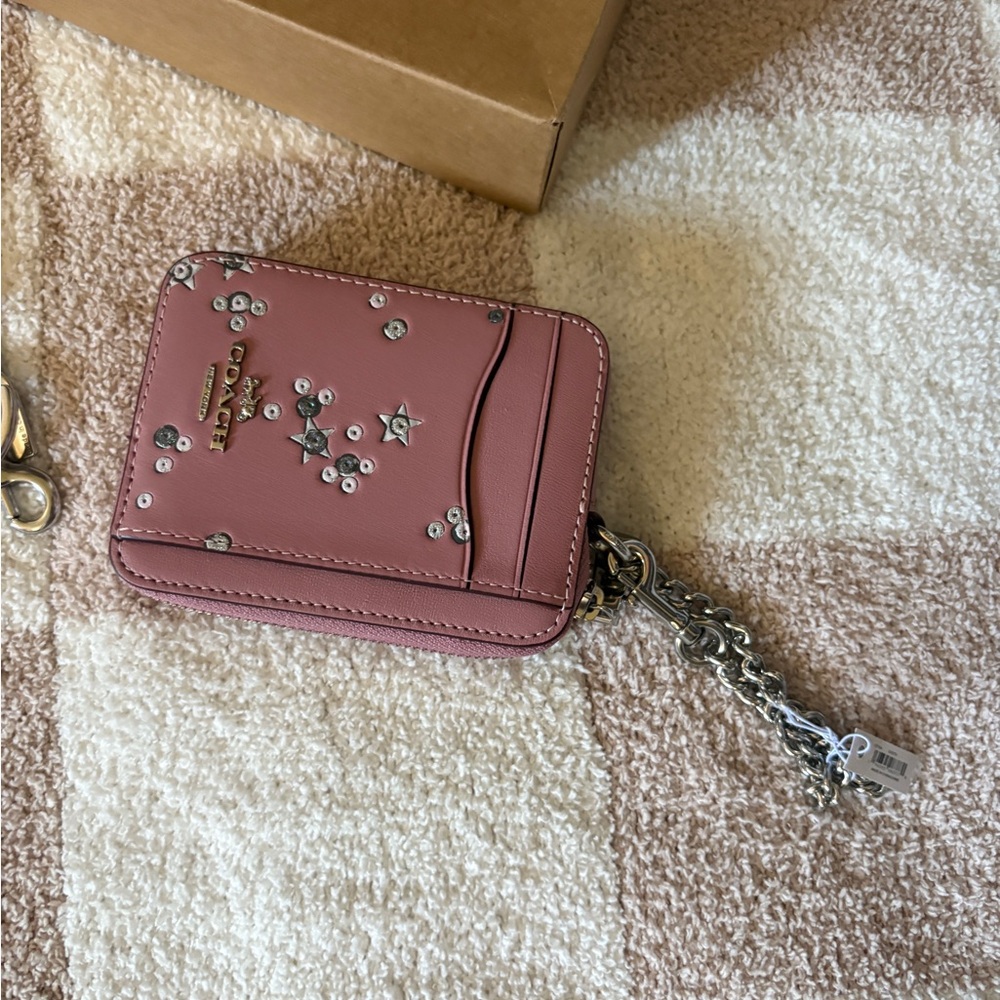 Coach Card Holder with Star Embellishments and Key Chain - Picture 3 of 6